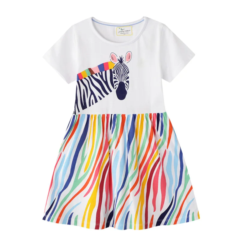 От 2 до 8 лет платье в разноцветную полоску для девочек Летняя одежда с короткими