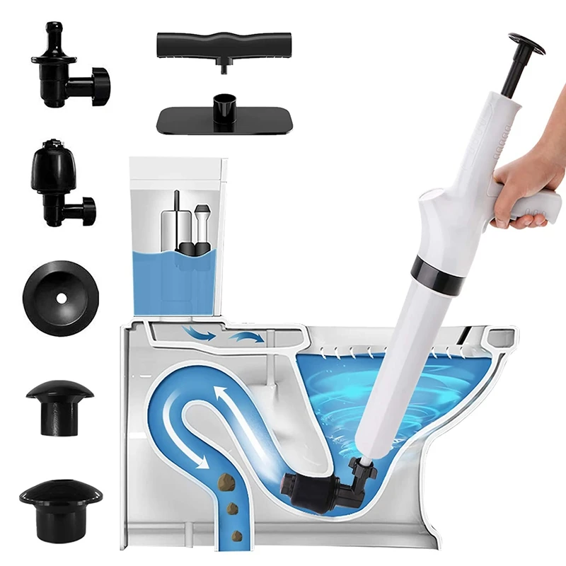 

9 in 1 White Air Pressure Plunger Kit Toilet Dredge Used for Clogged Toilets and Bathroom Bathtubs Kitchen Drains