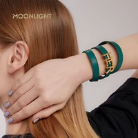 moonlight leather bracelets for women new fashion three circle multi layer wrap bracelet female bangle wholesale jewelry gift
