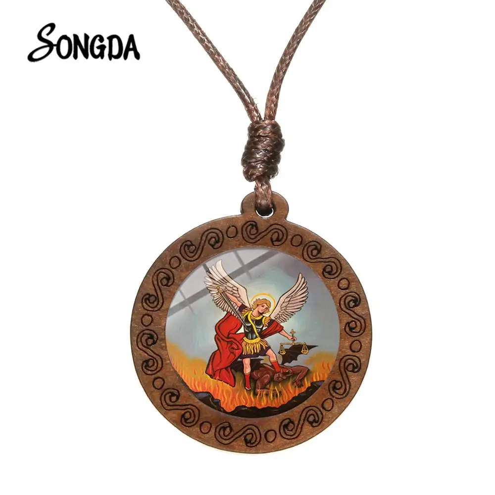 Ожерелье амулет Archangel St Michael Saint Protect Me Shield очаровательные стеклянные круглые