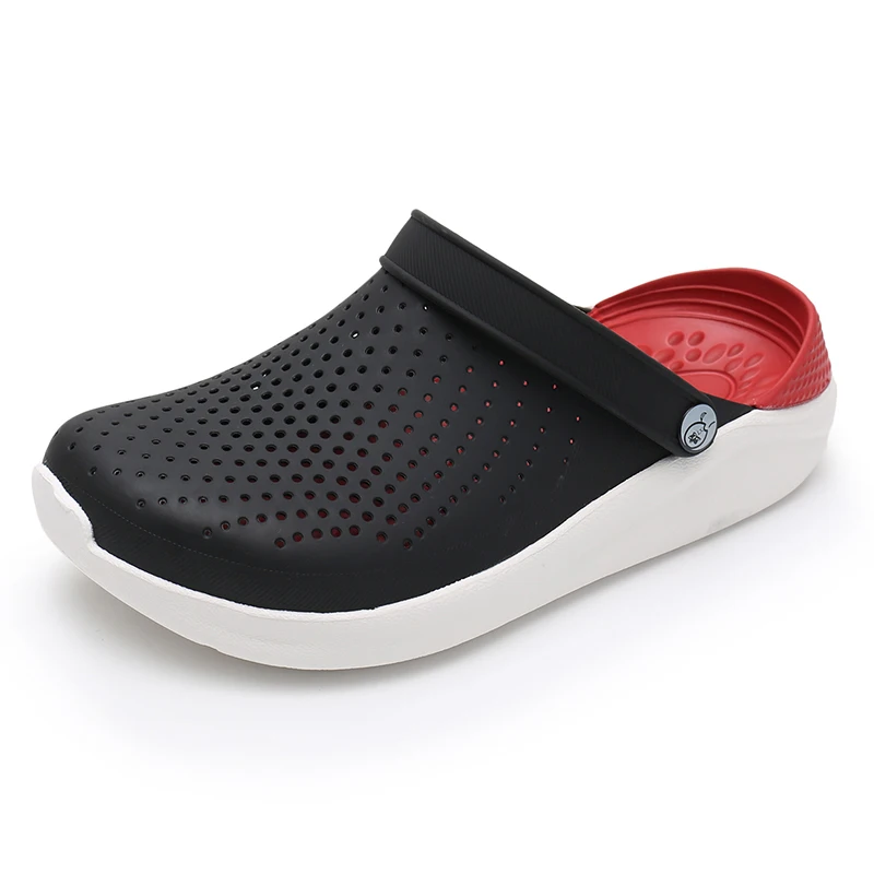 black red Crocse Crocks/мужские сандалии для бассейна; летняя Уличная обувь для пляжа; мужские садовые Сабо без застежек; Повседневная водонепроницаемая обувь для душа; Crock - Цвет: black red