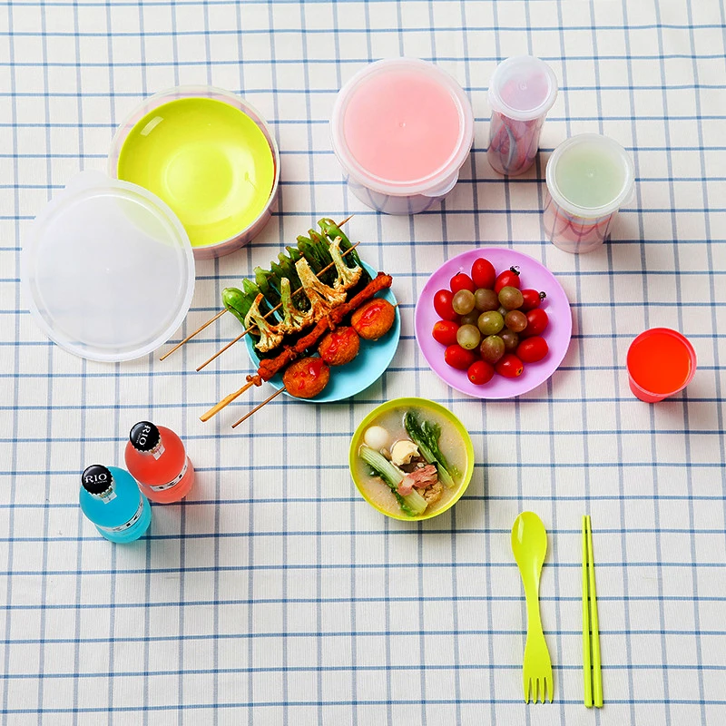 

Outdoor Camping Barbecue Plate Portable Soup Bowl Salad Bowl Picnic Fruit Plate Fruit Bowl Picnic Plate Tableware Combination 6P