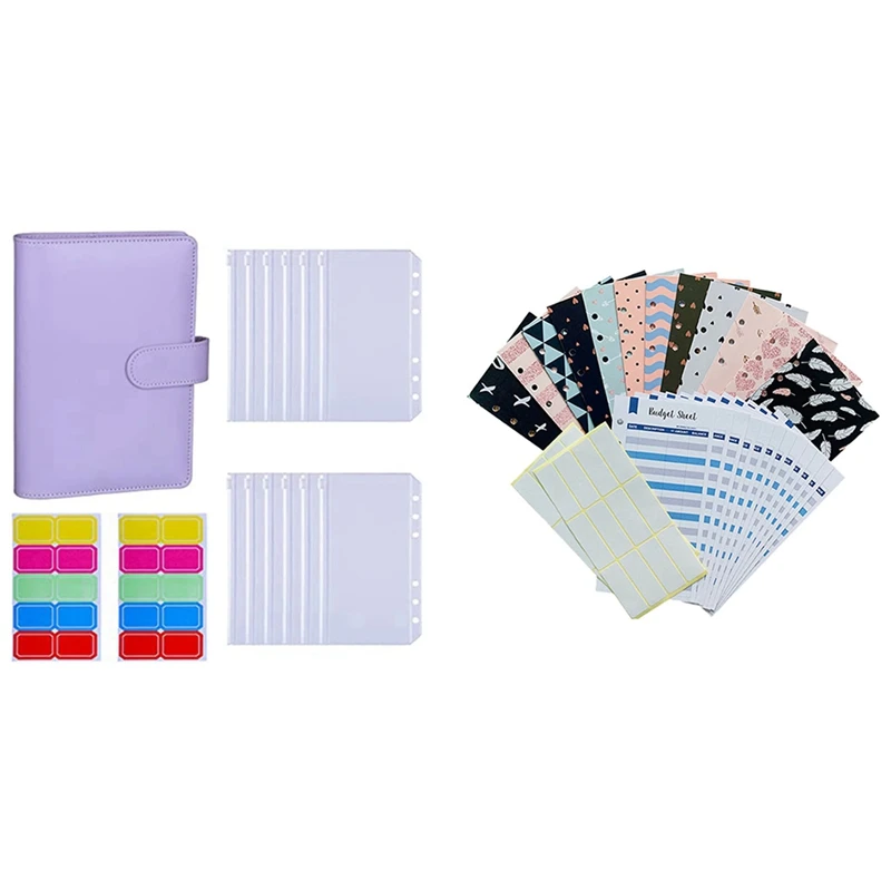 

1 Set A6 PU Leather Binder Sleeve with 12 Pieces A6 Binder Bag & 1 Set Budget Envelopes Laminated Cash Envelope
