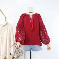 2021 casual women cotton linen shirt casual autumn long sleeve tops blusa lantern sleeve pullover shirt blouse ethnic style