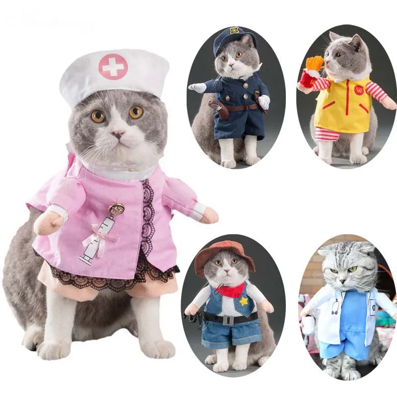 Funny Role Playing Cat Costumes Dog Clothes Spring Autumn Halloween Party Standing Transformed Suit for Small Medium Kitten Cats |