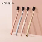 4 шт., мягкие зубные щетки KINEPIN для взрослых, портативные щетки из пшеничной соломы для чистки зубов щетка с древесным углем, с чехлом для хранения в путешествии