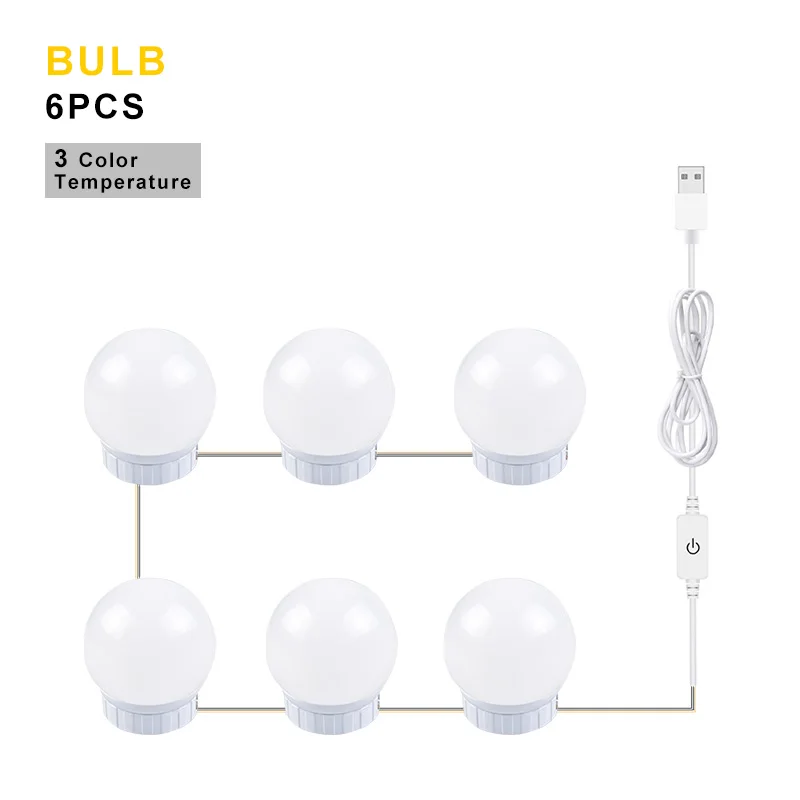 Three Colors 6bulbs 5V светодиодный зеркало для макияжа светильник Vanity светильник s Плавная затемнения настенный светильник 2/6/10/14 лампы Комплект для туалетного столика светодиодный зеркало с подсветкой led лампа - Испускаемый цвет: Three Colors 6bulbs