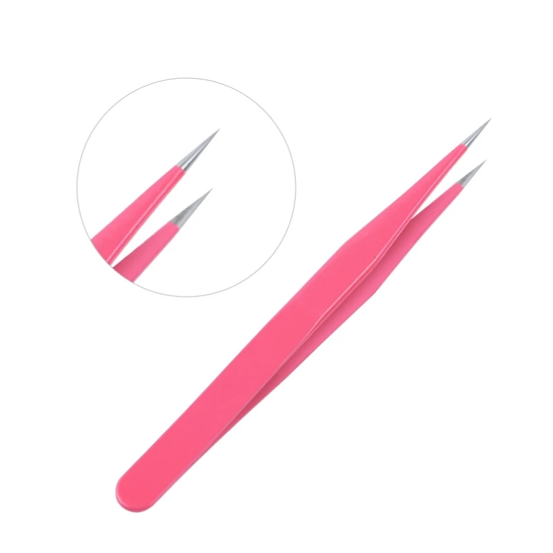 

3 Pcs Eyelash Extension Pointed Nipper Clip Manicure Nail Art Tool Pink Stainless Steel Tweezers Straight Curved Pick Up Tools