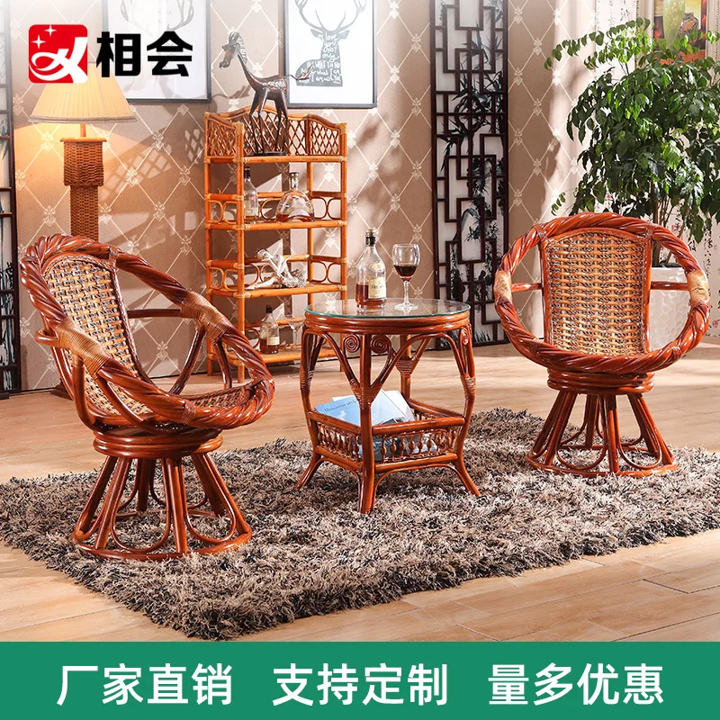 

Chines Courtyard balcony tea drinking small table and chair wicker chair self-combination rattan simple leisure three-piece suit