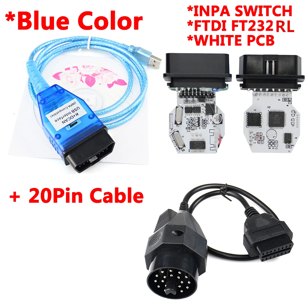Белый/синий для BMW INPA K + CAN с чипом FT232RL переключателем DCAN USB кабель интерфейса KCAN
