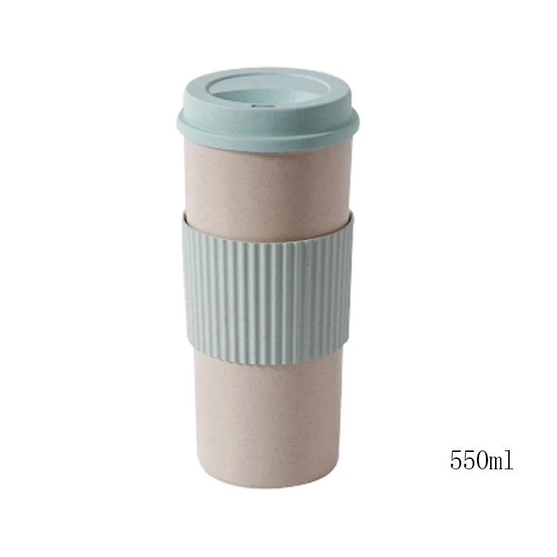 550ml blue 1 шт., портативные круглые кофейные кружки, пшеничная солома, пластиковые чайные стаканы, кружки, бутылка для воды, вакуумная колба, посуда, инструменты - Цвет: 550ml blue