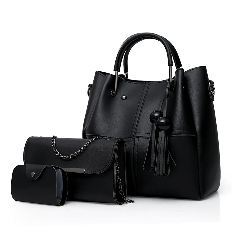 

Новинка 2021, модная сумка на одно плечо в европейском и американском стиле, ручная сумка через плечо, женская сумка из трех частей с кисточкой...