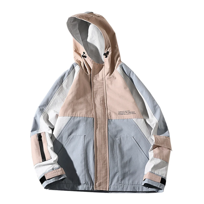 

2021 Men Casual Jacket Loose Patchwork Windbreaker Jacket Male Autumn Fashion Hip Hop Coat Streetwear Outwear