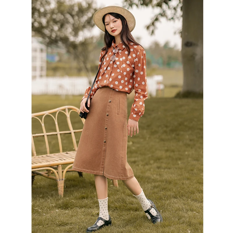 INMAN/весенне-осенняя модная свободная хлопковая блузка в горошек во французском