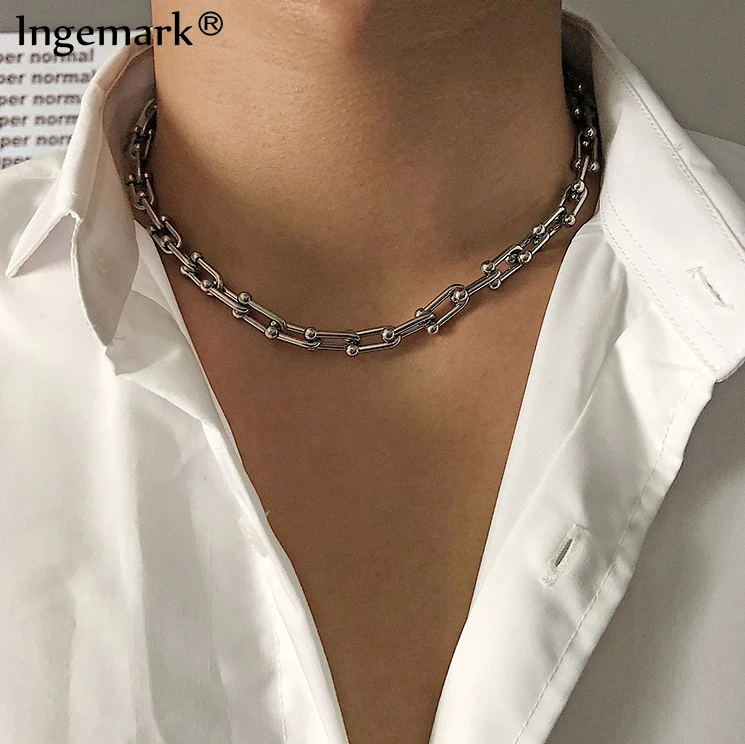

Gothic U Shape Thick Chain Choker Necklaces Women Men Punk Fashion Gold Color Lock Chains Link Chunky Necklaces Jewelry Gifts