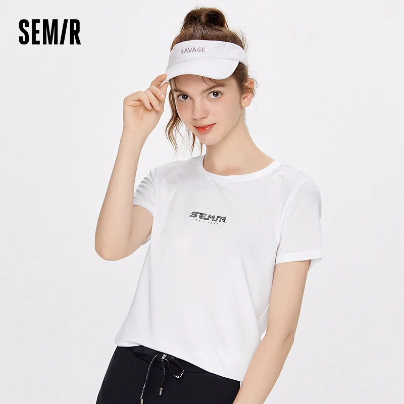 

Футболка SEMIR женская с коротким рукавом, эластичная универсальная рубашка с круглым вырезом и трехмерными буквами, лето 2021