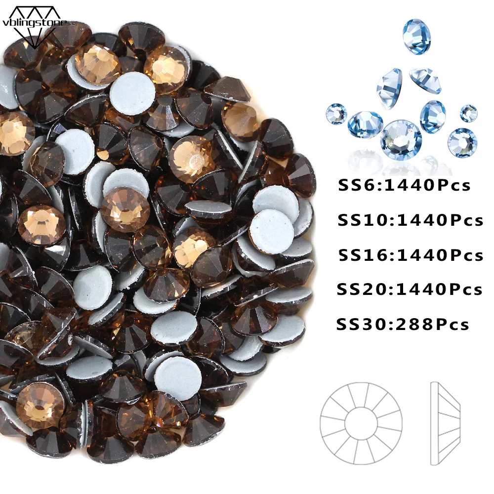 1440 шт. горчичный Кристалл Копченый топаз Стразы плоский задник страз железо на