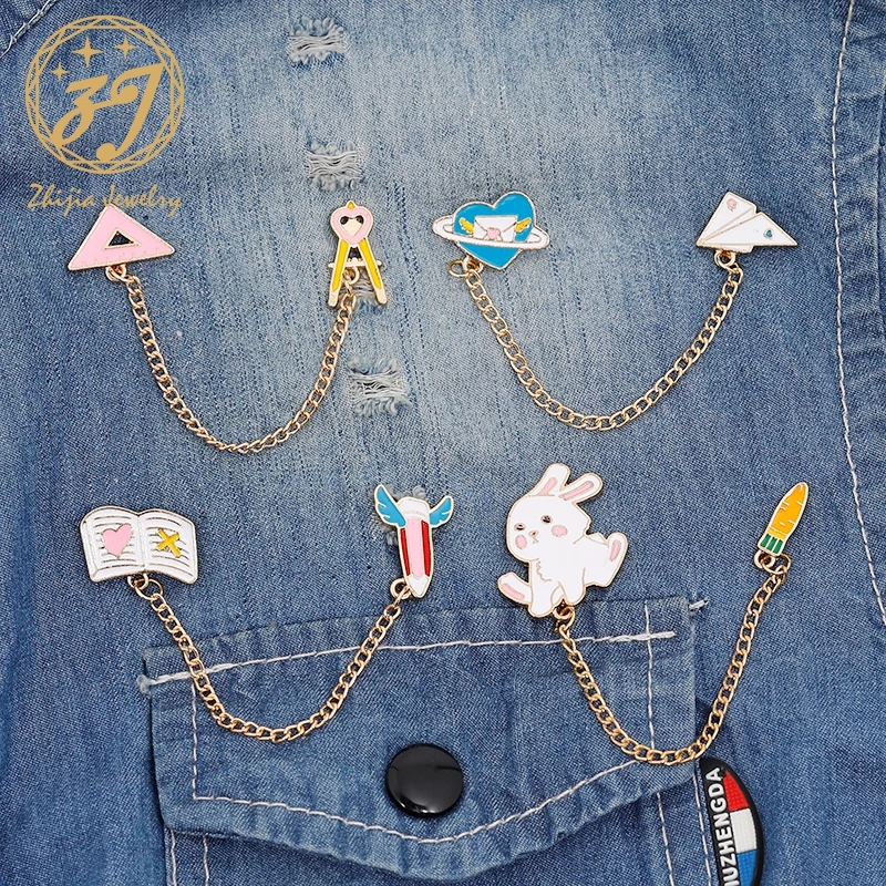 Мультяшная милая розовая брошь с подвеской булавка на цепочке бумажный самолет