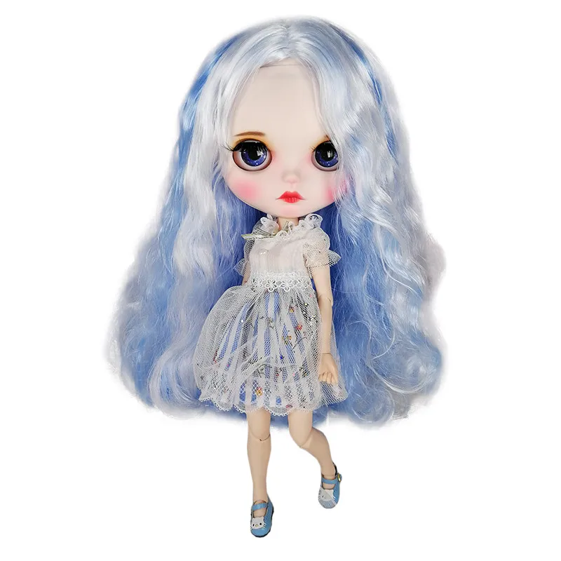 Blyth ICY 1/6 BJD Смешанное тело белые и синие волосы новая матовая белая кожа с бровями