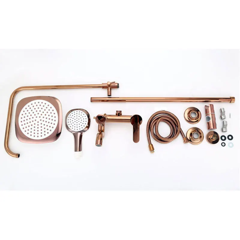 Смеситель для душа настенный золотистый с квадратной головкой кран водопад 8