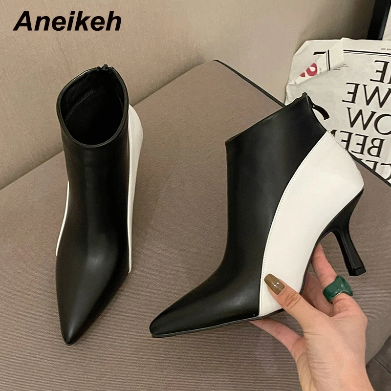 

Сексуальные женские осенние ботинки Aneikeh смешанных цветов, 2022, элегантная обувь из искусственной кожи на тонком высоком каблуке, ботинки до ...