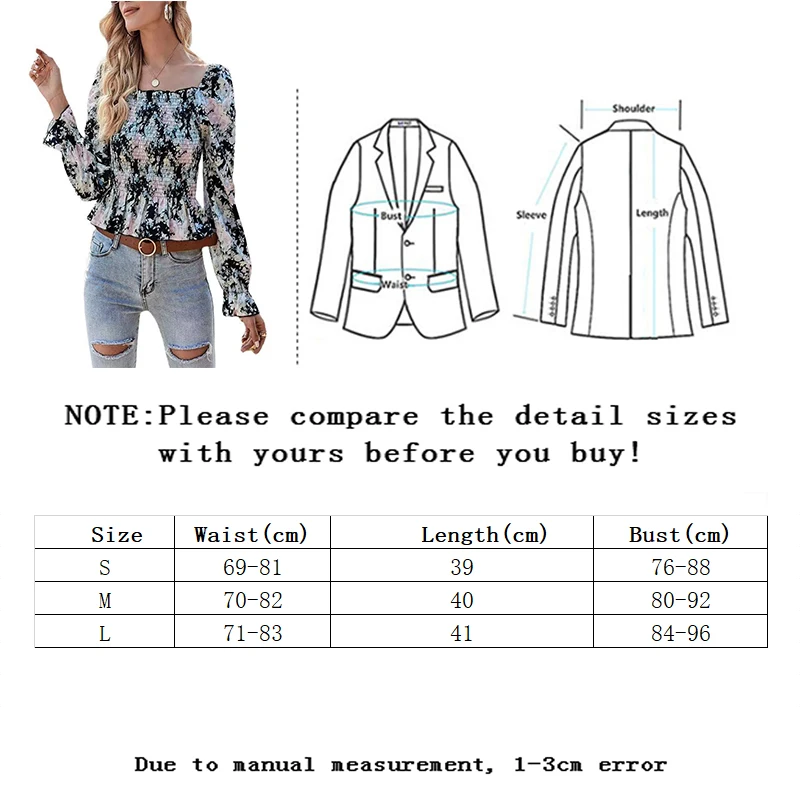 

Zoulv Spring Square Neck Ruffled Long-Sleeved High-waist Bohemian Stretch Top 2021 Female T-shirt Women Floral Blouse Shirt