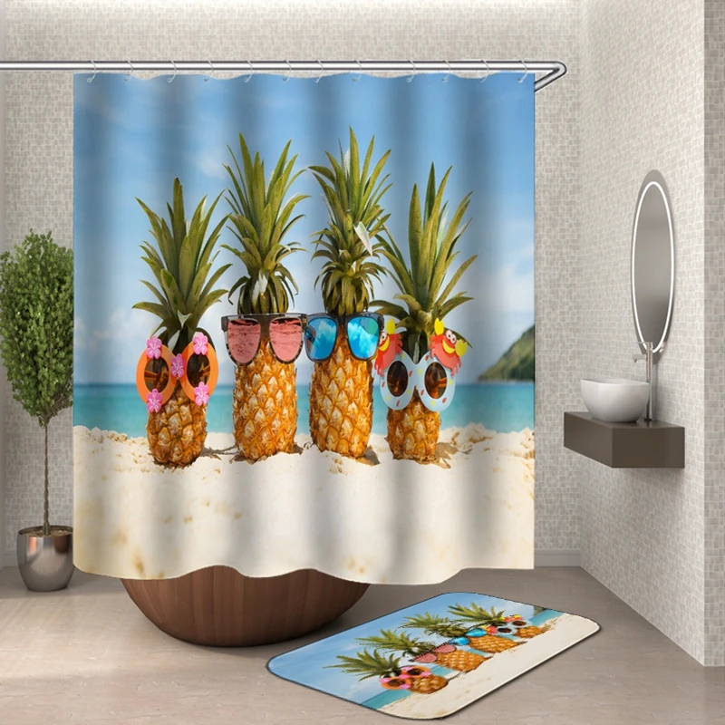 pineapple Shower Curtain With Hooksbathroom curtains bath curtain 3D fabric funny shower waterproof Or Mat | Дом и сад