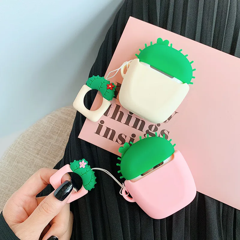 Cute Potted plant cactus 3D case For Apple AirPods 1 2 pro charging box soft silicone Wireless bluetooth earphone protect cover |
