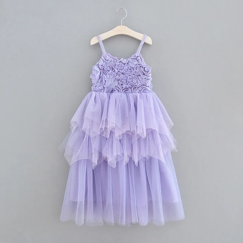 

Girls Kids Child Flowers lace Tulle Suspender Dress Tutu Pricess Candy Color Party Western Ruffles Cake Layered Dress Clothing