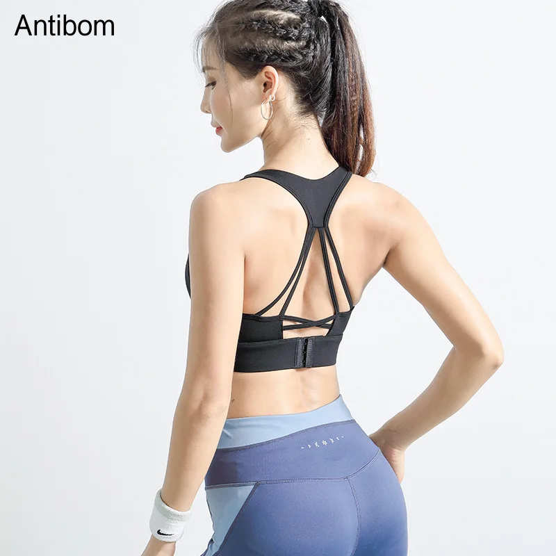 

Antibom Yoga Bra Women Shockproof Padded Adjustable Fitness Sports Bra Workout Gym Athletic Elastic Solid Color Underwear Girls
