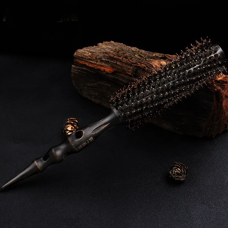 1 шт. круглая расческа с натуральной щетиной и нескользящей деревянной ручкой |