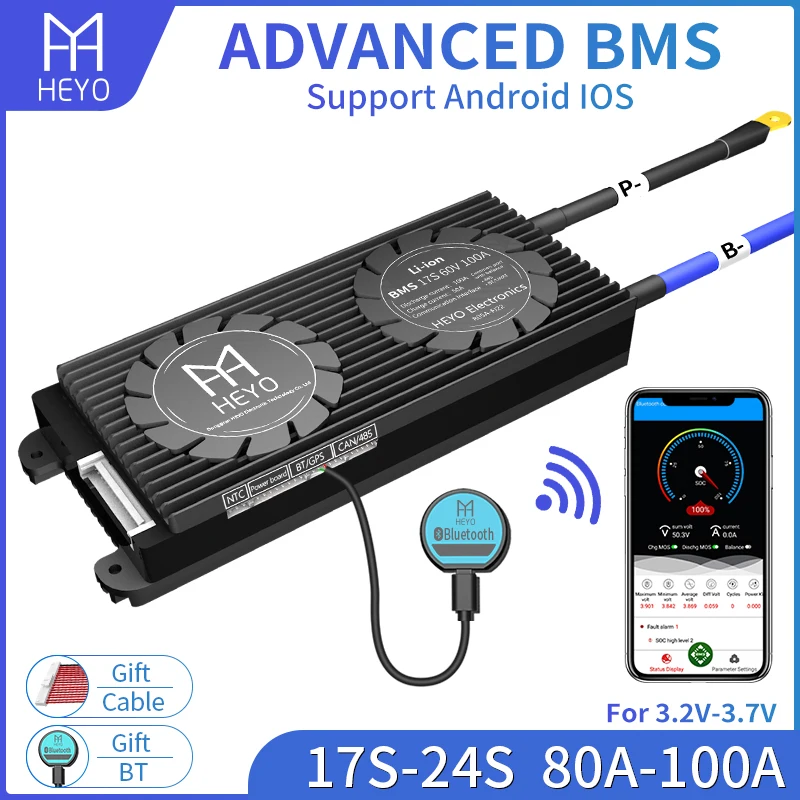 Умный BMS Li Ion LiFePO4 17s 20s 24s 100A 40A 200A USB для UART CANbus Bluetooth 18650 3 7 в 2 60 72 зарядный баланс