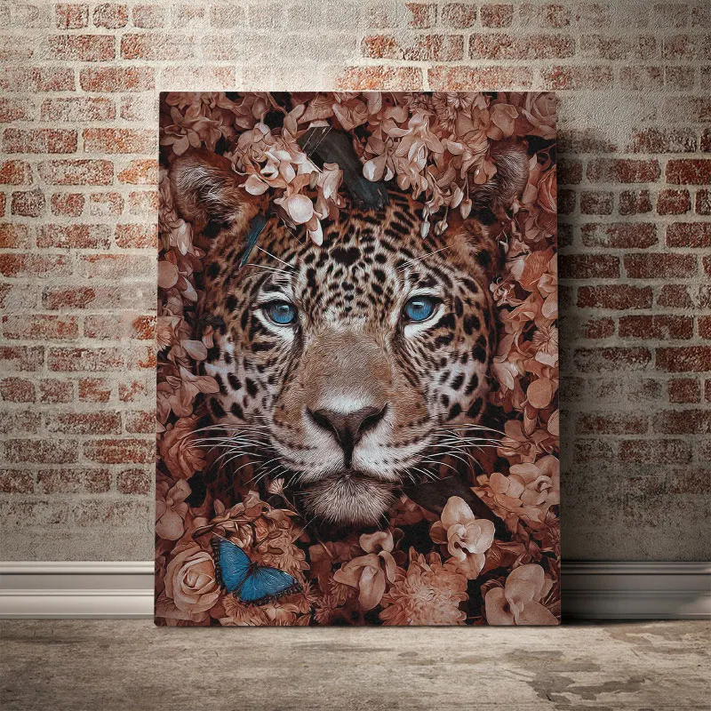 

Modern Nordic Canvas Painting Wall Art HD Printed Leopard Flowers Butterfly Poster Home Decor Living Room Decor Modular Picture
