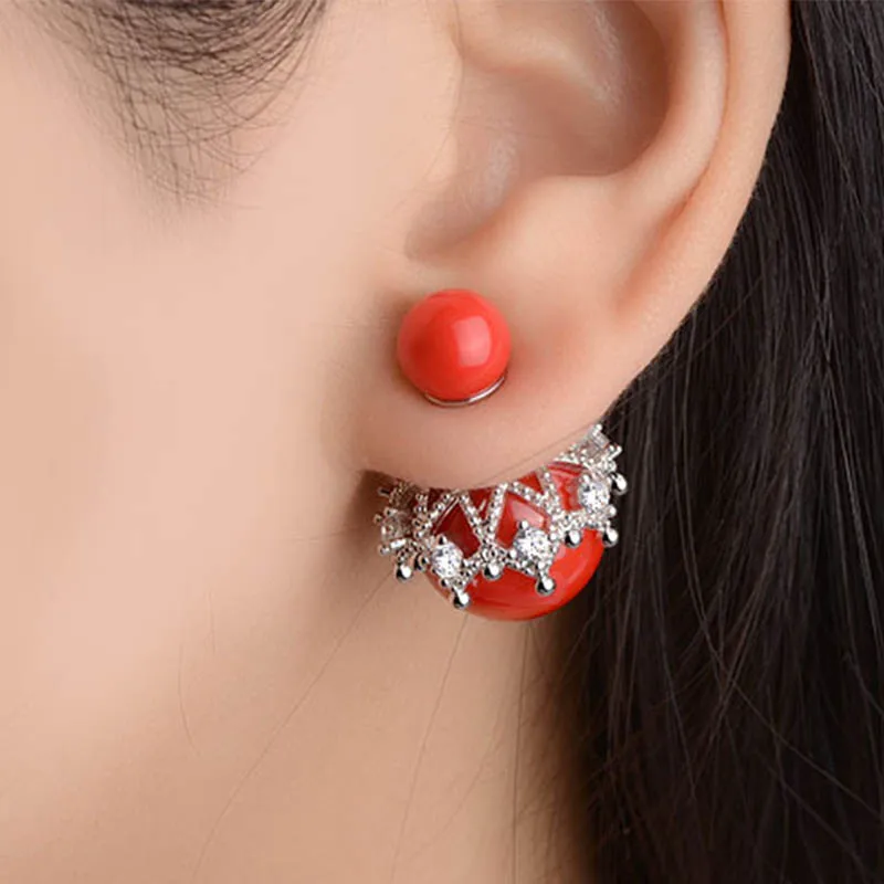 Винтажные Модные Серебристые серьги гвоздики с двойным жемчугом из циркония для