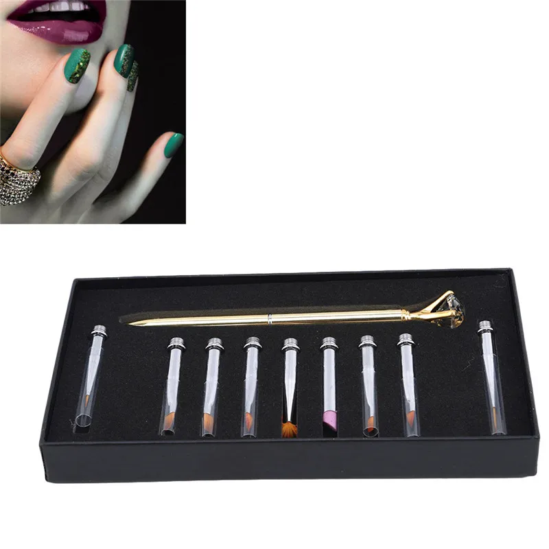 

9pcs/Set Nail Art Painting Pen Gold Silver Suit Painted Pen Box Nail Brush Nail Brush Brush Eyebrow Pencil