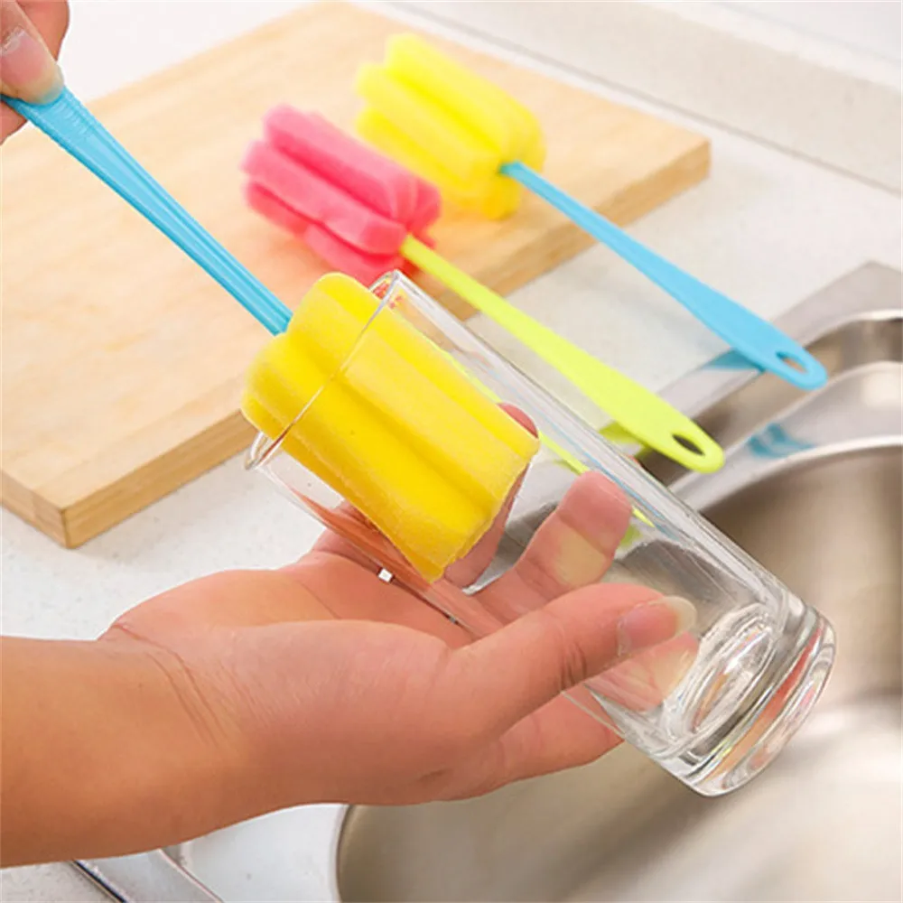 Cleaning Brushes 5PCs Multipurpose Kitchen Tool Sponge Brush For Wineglass Bottle Coffe Tea Glass Cup long handle | Дом и сад