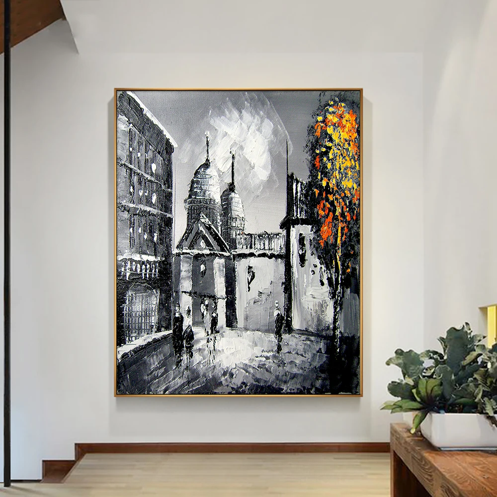 

Abstract Big Building Painting 100% Hand Painted Oil Painting On Canvas Abstract Figure Painting For Living Room Home Decoration