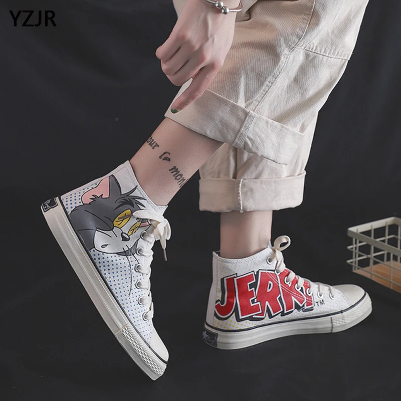 YZJR/бесплатная доставка высокая обувь с изображением кошки и мышки женская