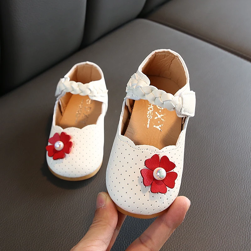 

Toddlers Shoes for Baby Girls Flower Leather Shoes Soft Princess Shoes Leisure Fashion Pink White