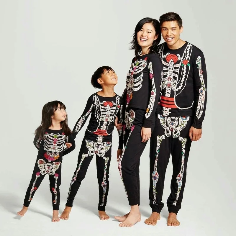 

Семейная Одежда для Хэллоуина Lugentolo, одежда для родителей и детей, с принтом черепа, для дома, осенний костюм, семейная одежда