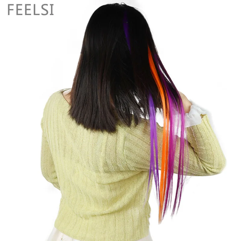 Цветные синтетические накладные волосы FEELSI прямые пряди для занятий спортом 18