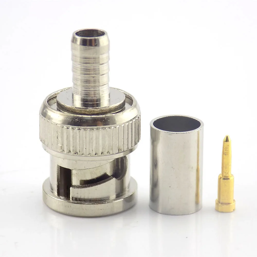 

A7 10pcs Male BNC Connector 3 in 1 Crimp to Coaxial RG59 Cable bnc connector for cctv/ip camera/video camaras espias