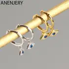 Серьги-кольца женские из серебра 925 пробы с голубыми глазами