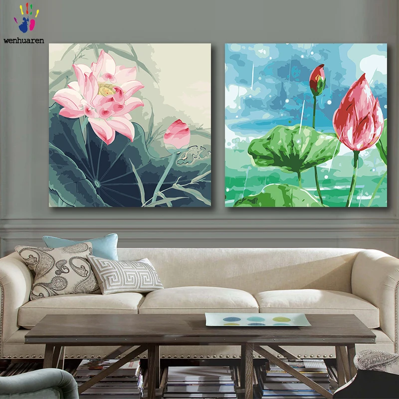 DIY картинки для раскраски по номерам с цветами лотоса Nelumbo nucifera рисование картины