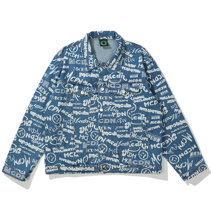 

Mens Full Letter Print Denim Jacket Sets Couple Vintage Jeans Jackets Coats Autumn Oversize Unisex Uniform Coach Set Streetwear