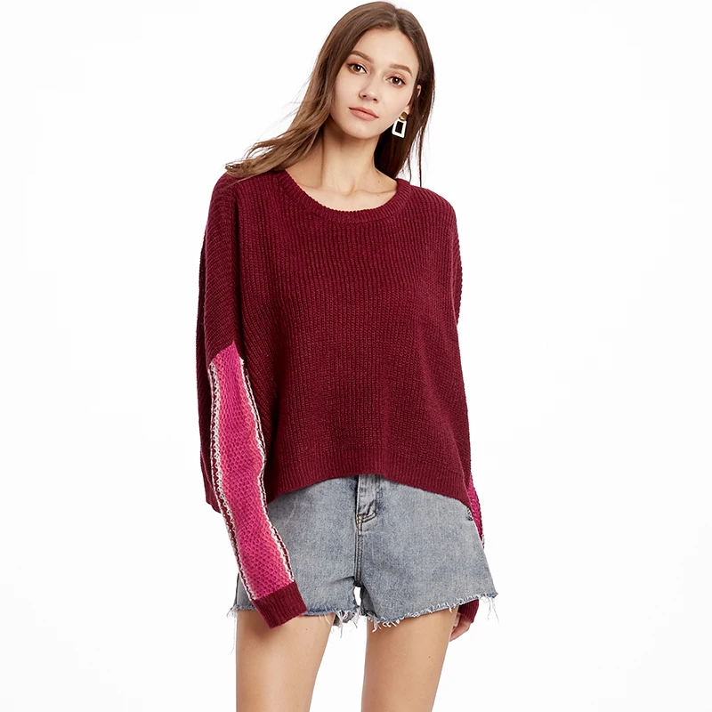 

Women White Pullovers O Neck Batwing Sleeves Sweater Autumn Knitted Jumpers Lady Fashion Casual Sweaters Burgundy Jacket YH-A168