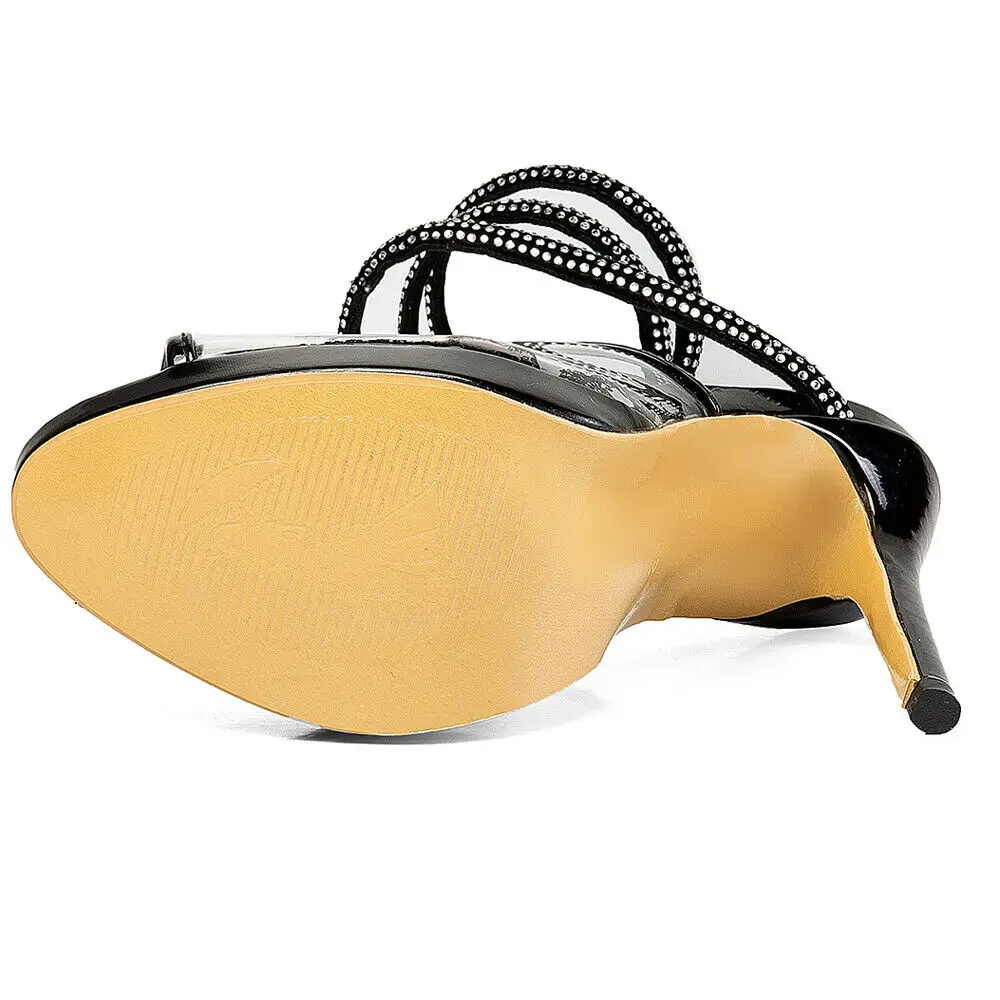 

Women's 2020 Roman Gladiator Sandals Sexy Peep Toe Cross Rhinestone Transparent Stiletto High Heel Dress Wedding Pumps Shoes