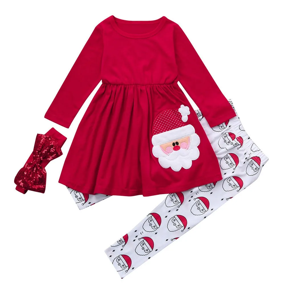 3PCS without scarf Комплект из 3 предметов; осенняя одежда для маленьких девочек и мальчиков; Рождественский топ с длинными рукавами и принтом с героями мультфильмов; штаны; повязка на голову; комплекты для девочек; одежда для детей - Цвет: 3PCS without scarf