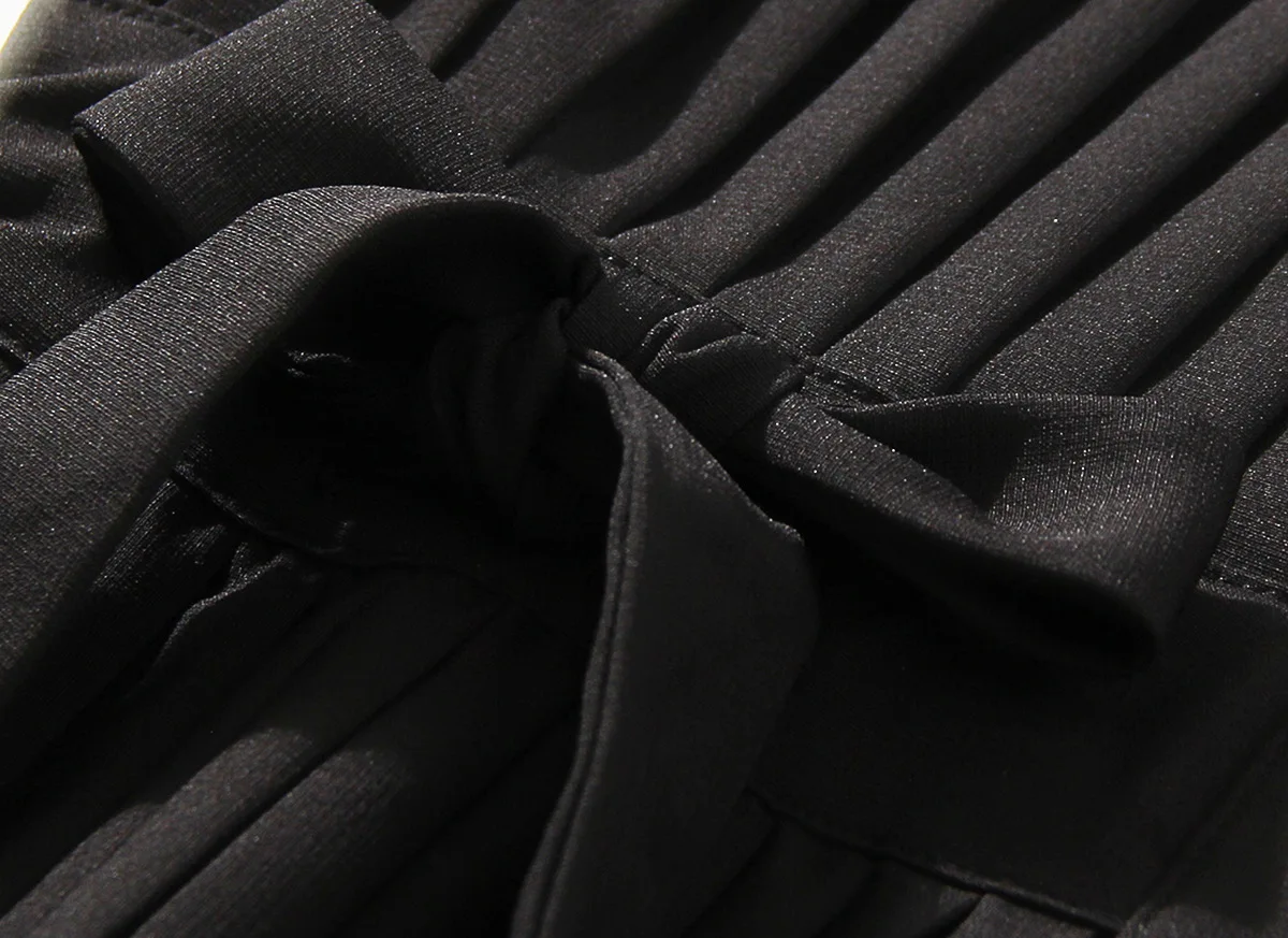 

TVVOVVIN Women Dress Stand Collar Puff Sleeve Shirt Dress Temperament Long Pleated Dresses Bow Loose Vintage Dresses Spring IW01