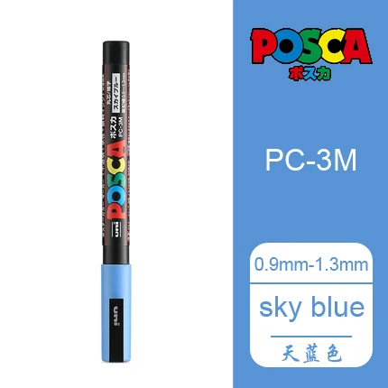 Небесно-голубой 2 шт./партия Mitsubishi Uni Posca PC-3M Краска Маркер-тонкий наконечник-0,9 mm-1.3 мм 24 цвета выбор Искусство Маркер - Цвет: Небесно-голубой